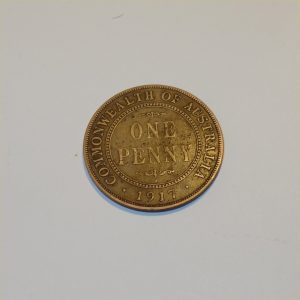 Vintage 1917 Australian King George V Penny Good Copper Coin GSC005