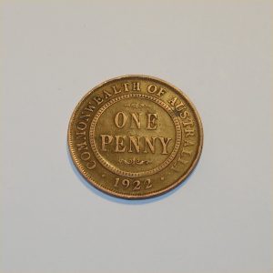 Vintage 1922 Australian King George V Penny Good Copper Coin