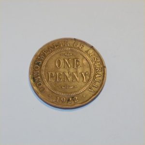 Vintage 1922 Australian King George V Penny Good Copper Coin GSC015