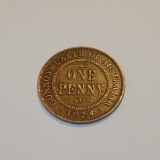 Vintage 1924 Australian King George V Penny Good Copper Coin GSC019
