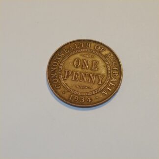 Vintage 1934 Australian King George V Penny Good Copper Coin GSC029
