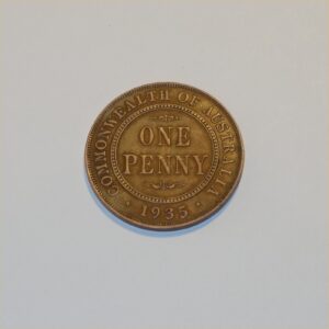 Vintage 1935 Australian King George V Penny Good Copper Coin GSC031