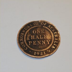 Vintage 1921 Australian King George V Half Penny Fair Copper Coin GSC042