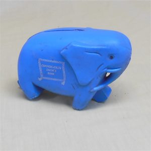 Commonwealth Bank Elephant Blue Plastic Coin Money Box c1975