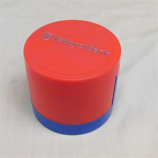 National Bank Harlequin 1970's Blue/Red Plastic Coin Money Box