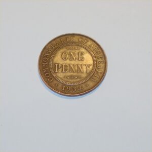 Vintage 1934 Australian King George V Penny Good Copper Coin GSC028